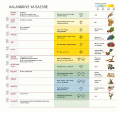 Tablo moko ya kalandriye ya Baebre ezali na basanza, bafɛti mpe bileko mpe milona.