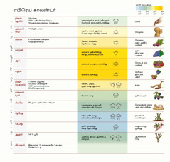 மாதங்கள், பண்டிகைகள், கொண்டாட்டங்கள், வானிலை, பயிர்கள் ஆகியவற்றைக் காட்டும் எபிரெய காலண்டர்.