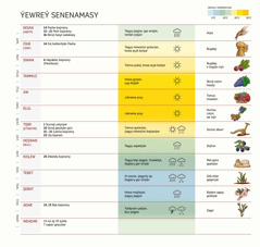 Ýewreý senenamasy. Onda aýlar, baýramçylyklar, howanyň ýagdaýy we hasyl döwri görkezilen.