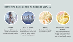 Collage: “Bantu yina ba ke zonzilá na Kubanda 3:14, 15.” 1. Nyoka: Satan, mbazi. 2. Bana ya nyoka: bambazi ya yimbi. 3. Kento: bambazi yina ke ya kukangama na Nzambi. 4. Mwana yina kento zolá buta: Yesu Kristo na bakristo yina ba me tula mafuta ya mpeve ya santu ke na zulu mpe ba ke na nkembo mingi. Ba ke na zonzilá bizizi yayi na baparagrafe 4, 5, 7, na 8.