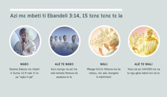 Alimɔ: “Azi mɛ prɔfesi ti Ebandeli 3:14, 15 tɛnɛ tɛnɛ tɛ la.” 1. Ngbɔ: Satana, zo kɔi mɛ na tɛrɛ ti nyingɔ. 2. Alé tɛ ngbɔ: Asiɔ nyingɔ. 3. Wali: Aangelo ti mbilimbili. 4. Alé tɛ wali: Yezo, na awakristo mɛ ahĩni la na kpɔ̃ mɛ ala na lengɔ gbia ndoni kɔi ná lo ka ndozu. Ni du alimɔ ti 4, 5, 7, nga na ti 8.