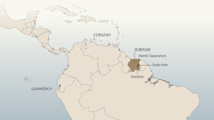 Se mapa de Sudamérica niman Caribe, tlen kiteititia seki kampa Daniel van Marl onen niman okitekichiuili Jehová: Curazao, Surinam, atentli Tapanahoni, Godo Holo niman Granbori