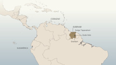 Ti mapa stiʼ Sudamérica ne Caribe, ra rihuinni ca lugar ra guleza ne biʼniʼ servir Daniel van Marl: Curazao, Surinam, guiiguʼ Tapanahoni, Godo Holo ne Granbori.