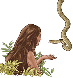 Змій розмовляє з Євою.