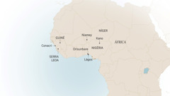 A mapa ya mswa ditambo ka Africa, yi kombisa makhalo aya mwanathu Israel Itajobi a nga zumba ka ona e tshumela e thuma ka ona: Conakri, Guine; Serra Leoa; Niamey, Niger; Kano, Orisunbare, ni Lagos, Nigeria.