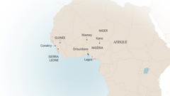 Une carte d’Afrique de l’Ouest, montrant certains des endroits où Israel Itajobi a vécu et a servi Jéhovah : Conakry, en Guinée ; Sierra Leone ; Niamey, au Niger ; Kano, Orisunbare et Lagos, au Nigéria.