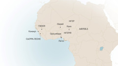 Карта Західної Африки, на якій позначено місця, де був Ізраель Ітаджобі: Конакрі (Гвінея); Сьєрра-Леоне; Ніамей (Нігер); Кано, Орісунбаре і Лагос (Нігерія).