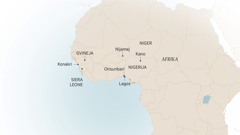 Karta tari zapadno Afrika kote so dikhaja nesave thana kaj so živingja hem služingja o Izrael Itadžobi: Konakri (Gvineja); Siera Leone; Nijamej (Niger); Kano, Orisunbari i Lagos (Nigerija).