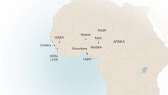 Wan karta fu West-Afrika, pe yu kan si wan tu fu den presi pe Israel Itajobi ben e tan èn pe a ben e dini: Conakry, Ginea; Sièra Leon; Niamey, Niger; Kano, Orisunbare, nanga Lagos, Nigeria.