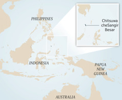 Mepu yeIndonesia nenyika dzakaipoteredza. Mufananidzo uri mukabhokisi uri kuratidza chitsuwa cheSangir Besar.