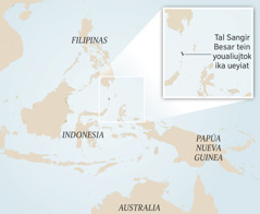 Mapa de Indonesia uan okseki altepemej tein ompaka yetokej. Itech recuadro moita tal Sangir Besar tein youaliujtok ika ueyiat.