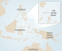 Indonesia llactapa shuj mapa. Sangir Besar islamanda foto.
