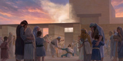 Ездра и другие израильтяне плачут в храме. Шехания помогает Ездре встать на ноги.