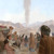 Голяма група мъже, жени и деца израилтяни следват облачния стълб в пустинята.