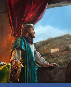 Kráľ Dávid sa s očakávaním pozerá von oknom zo svojho paláca