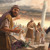 Jošua i Kaleb pokušavaju urazumiti gnjevne Izraelce koji ih žele kamenovati. U pozadini se vidi stup od oblaka.