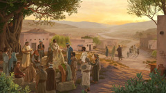 First-century Christians meeting together outdoors.