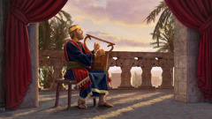 King Dayvid di sidong pahn ih varanda di play wahn haap ahn sing.