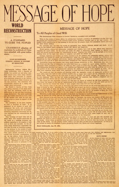 O folheto com a resolução intitulada “Mensagem de esperança”.