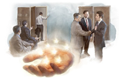 1. Someone rejecting counsel; 2. Someone accepting counsel; 3. Jesus holding the seven stars