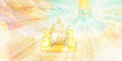 Jehovah God, Jesus and the 144,000 seated on thrones in heaven