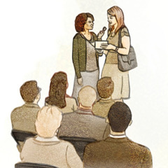Duas publicadoras fazendo uma apresentação para o campo