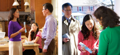 1. A family prepares a presentation for field service; 2. The father accompanies his daughter in field service