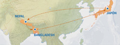 Jun mapa in tzaj tyekʼun jatumel tok kubʼni te tnam Japón, jatumel taʼ Nepal, Bangladesh, ex tiʼjxi tnam Japón