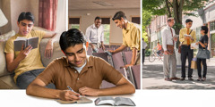 လူငယ်တစ်ယောက် ကိုယ်ပိုင်လေ့လာမှုလုပ်နေ၊ ကျမ်းစာဖတ်နေ၊ နိုင်ငံတော်ခန်းမ သန့်ရှင်းရေးလုပ်နေ၊ အမှုဆောင်လုပ်ငန်းမှာ ပါဝင်နေ
