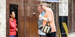 Denton and Janet Hopkinson talk to a young Witness girl