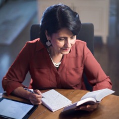 A sister reads and meditates on Bible texts