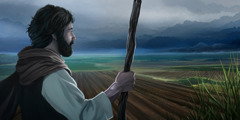 A farmer in Bible times looks over the fields