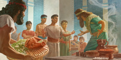 دانی‌ایل اور اُن کے تین دوست شاہی خوراک کھانے سے اِنکار کر رہے ہیں۔‏