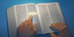 En person läser den vers i Bibeln som brukar kallas gyllene regeln.