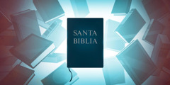La Santa Biblia rodeada de muchos libros de consulta.