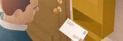 Një burrë mban në dorë një letër me shkrim dore që sapo e nxori nga kutia postare.