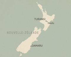 Sarintaniny Nouvelle-Zélande. An̈arany toeran̈a (baka avaratra mandeha atsimo): Turangi, Hautu (toby fitanan̈a), ndreky Oamaru.