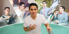 A teenage boy coming out of a baptism pool. Collage: Activities that the boy continues to engage in after baptism. 1. He reads the Bible. 2. He prays. 3. He does cart witnessing. 4. He comments at a congregation meeting.
