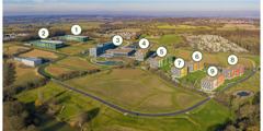 Et luftfoto af det nye afdelingskontor i Storbritannien.