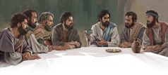 Jezui duke mbajtur Darkën e Zotërisë me apostujt besnikë.