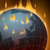 O planeta Terra em chamas, retratando o aquecimento global.