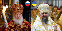 Collage: 1. Patriarch Kirill of Moscow, Russia. 2. Metropolitan Epiphanius I of Kyiv, Ukraine.