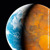 Darstellung der Erde, vom Weltraum aus betrachtet. Der Planet sieht zur Hälfte intakt und zur anderen Hälfte verbrannt und zerstört aus.