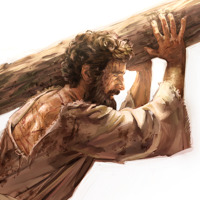 Jesus está carregando a estaca em que ele seria pregado.