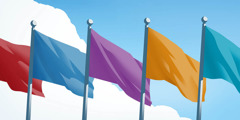 不同顏色的旗子，代表不同國家。