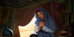 Мариам в одиночестве сидит в шатре после того, как Бог поразил ее проказой.