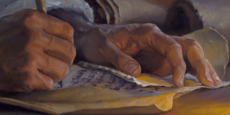 Someone writing in a scroll