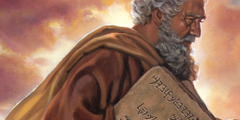 Moisés llevando unas tablas de piedra