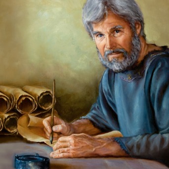 Un hombre de la antigüedad escribiendo una parte de la Biblia