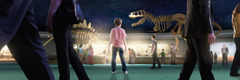 Μαθητές σε μουσείο κοιτούν απολιθώματα δεινόσαυρου